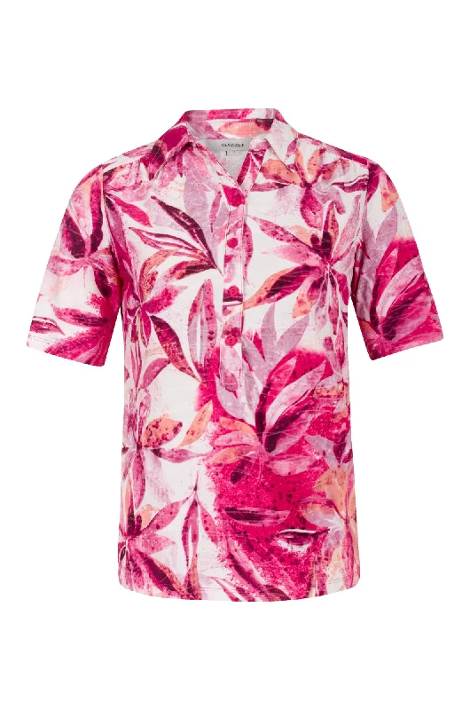 Polyester blend Polo Top | CERISE FLOWER | 9122A1