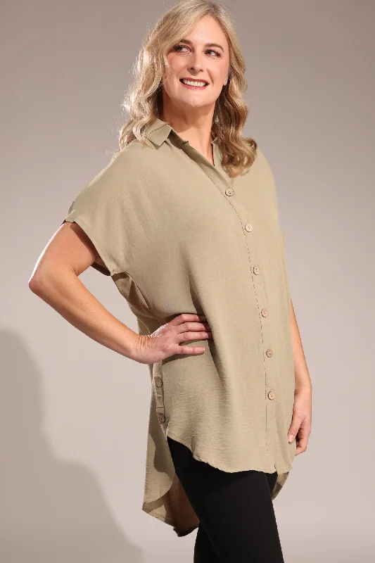 Long-line casual look Shirt | KHAKI | 0502A1