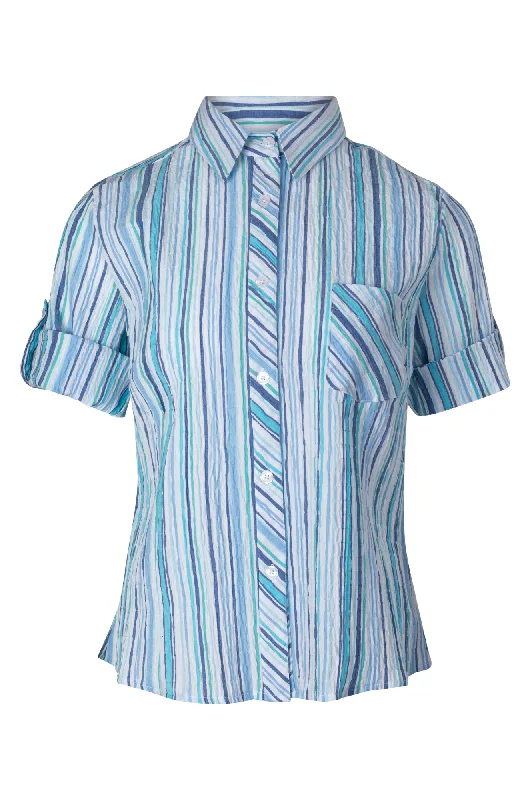 Stripe Seersucker Shirt | Marine Blues | 6711A1