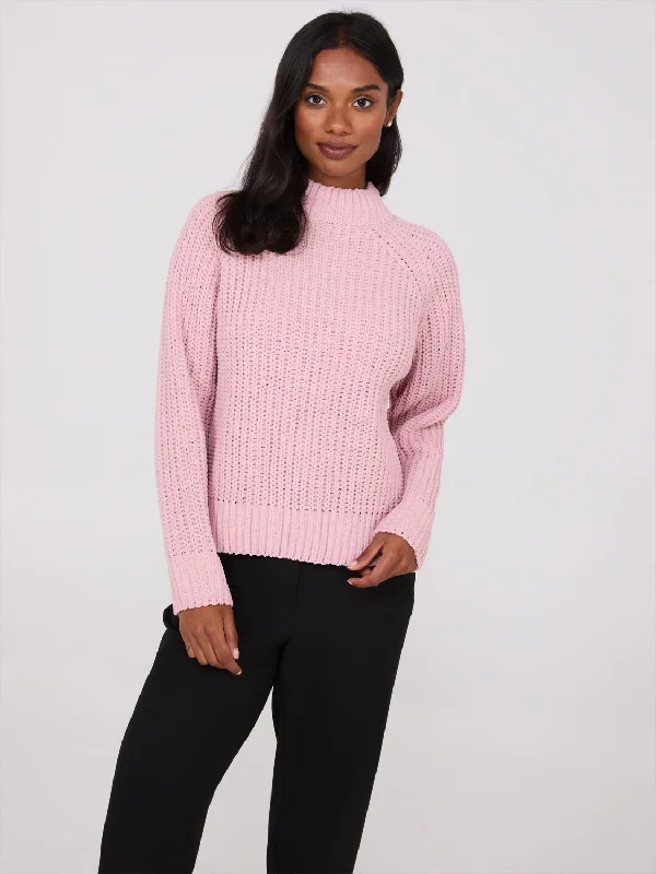 Mock Neck Shaker Stitch Chenille Sweater