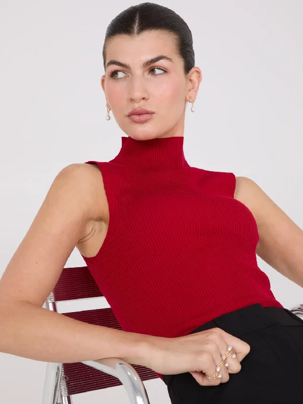 Ribbed Funnel Neck Sleeveless Sweater