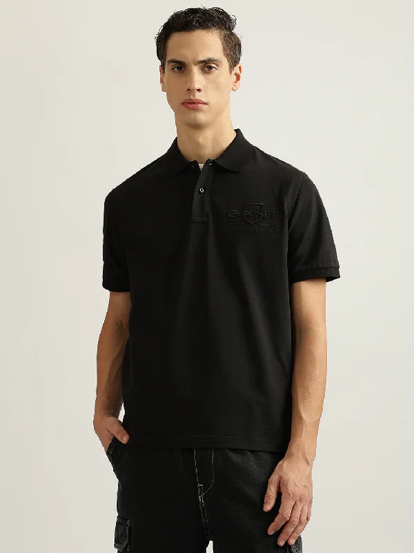 Gant Men Black Embroidered Collared Short Sleeves Polo T-Shirt