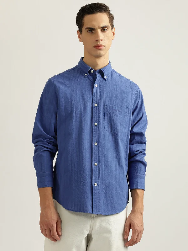 Gant Men Blue Solid Buttoned Down Collar Full Sleeves Shirt