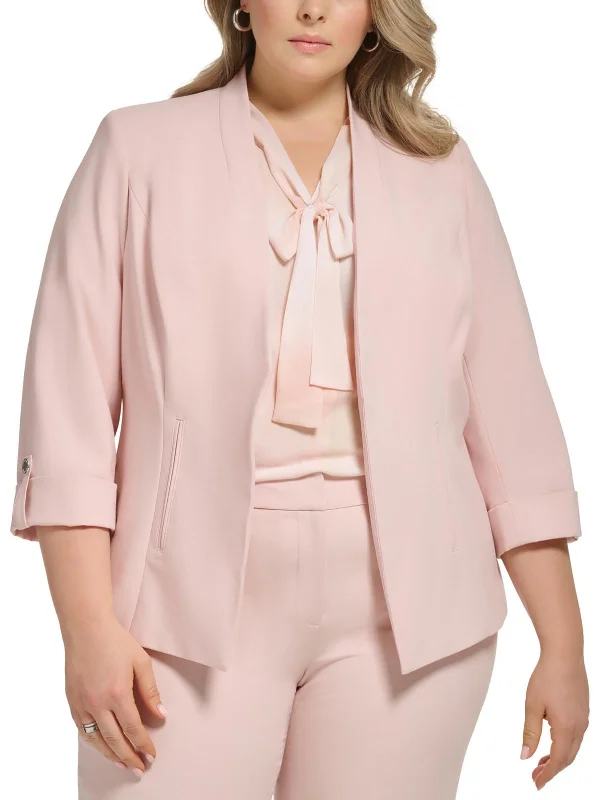 Plus Womens Solid Polyester Open-Front Blazer