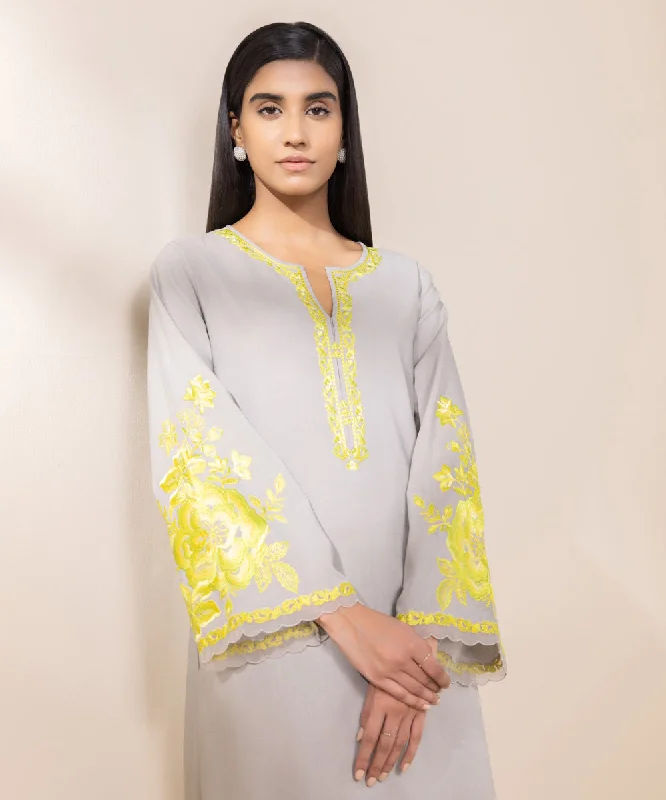 2 Piece - Embroidered Linen Suit