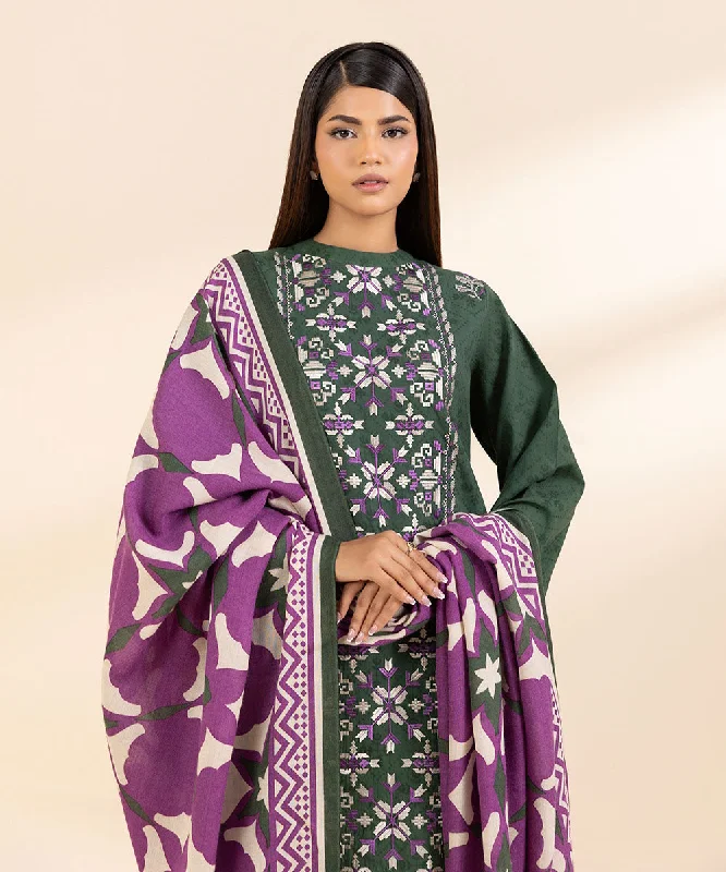 3 Piece - Embroidered Cotton Jacquard Suit