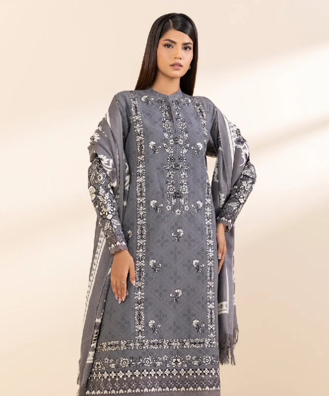 3 Piece - Embroidered Cotton Jacquard Suit