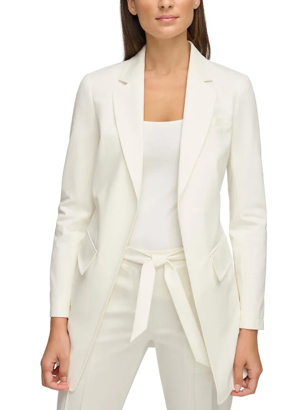 Womens Solid Cotton One-Button Blazer